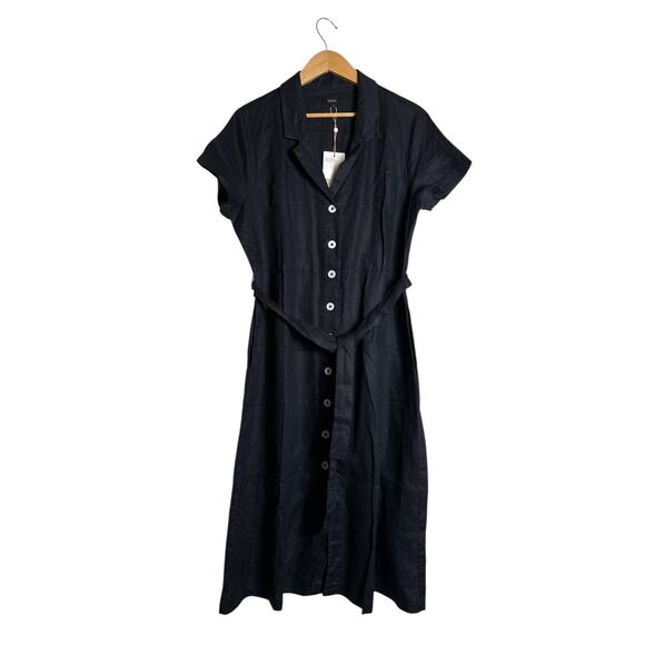 Quince 100% European Linen Button Front Dress Black Women's Size L NWT - Picture 2 of 9